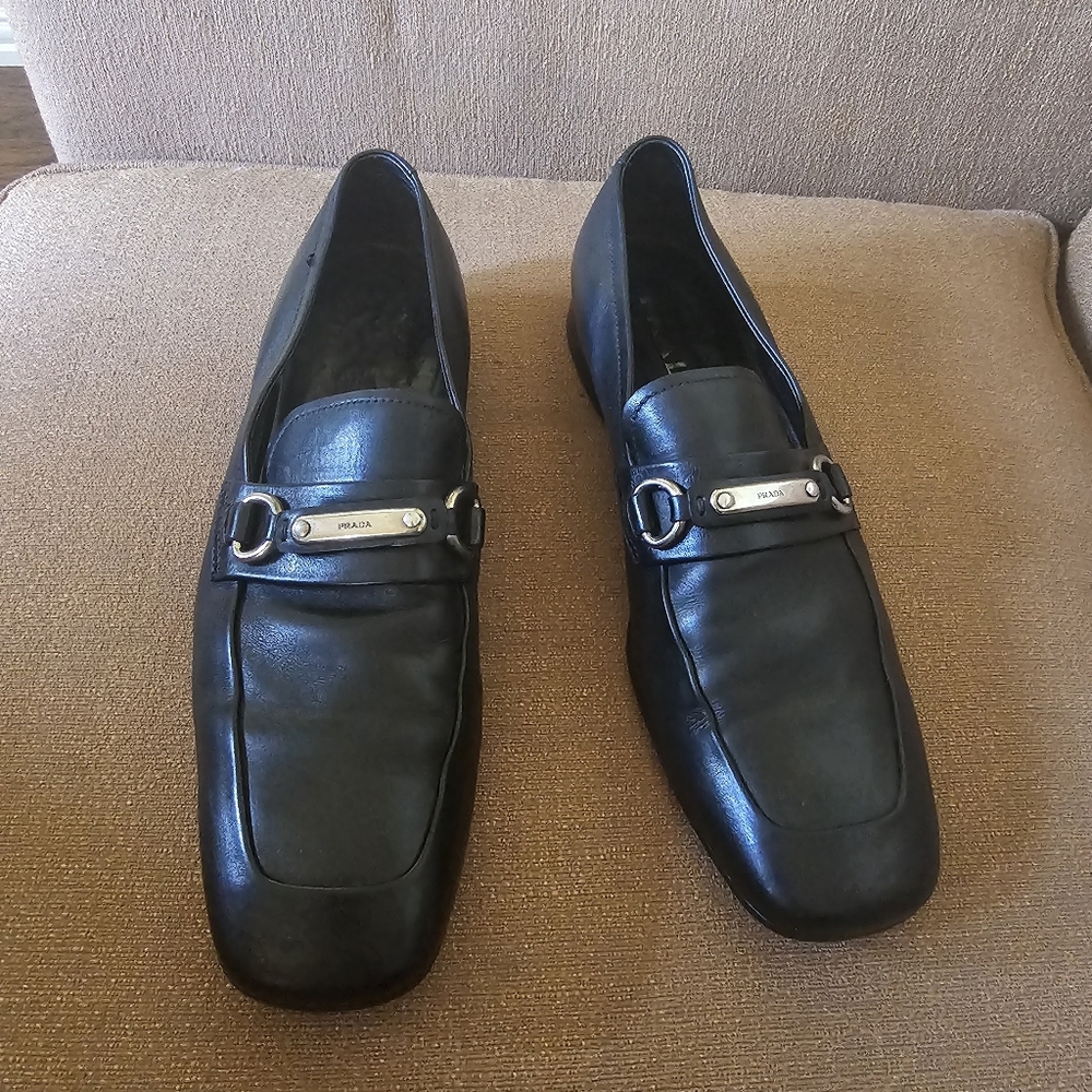 PRADA Men's Black Leather Slip On Loafers Size UK 7 || US 8